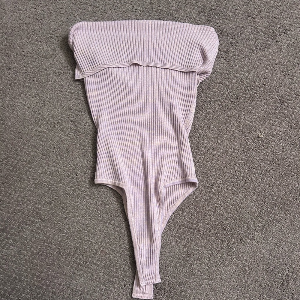 Free People Purple Ribbed Bodysuit Top